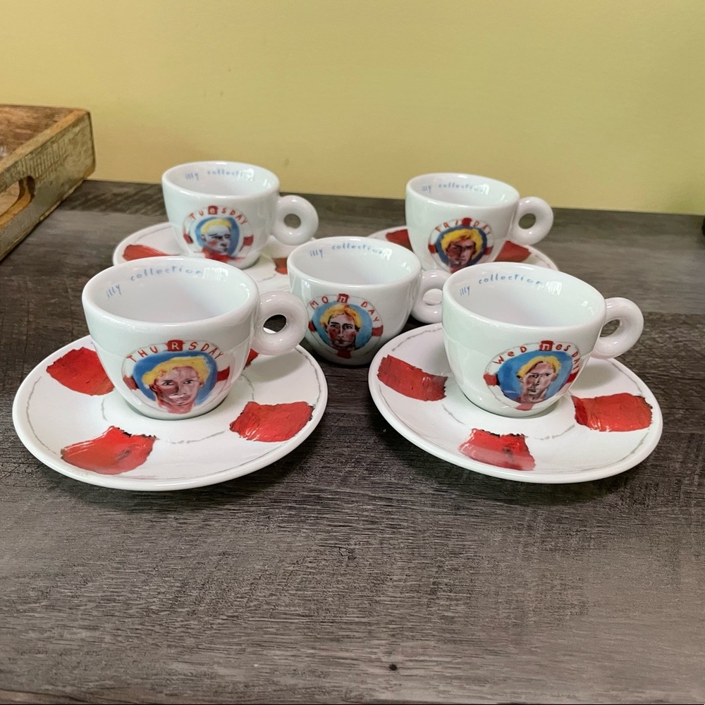 2005 Illy Art Collection Julian Schanbel Chuck Demitasse Cups & Saucer Set-10 pc